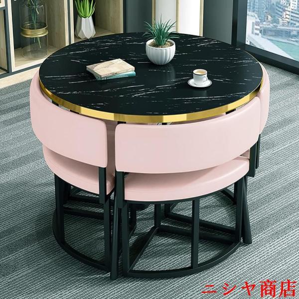 丸テーブルセット 4人用 ダイニングセット 食卓セット モダン デザイン テーブル 椅子 カフェテーブル キッチン ホーム カフェ 什器 家具の画像