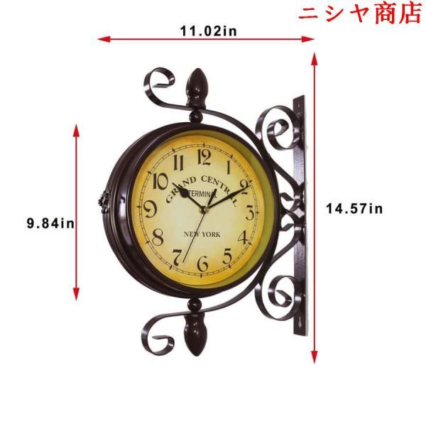 両面壁掛け時計、ダブルフェイス クロック ブラック電動式 電波 低騷音