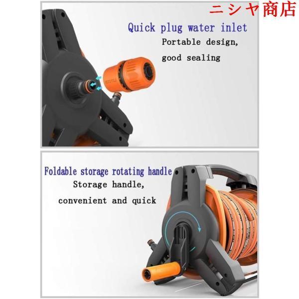 ホースリール 水道管収納ラック 20m 30m 散水ホースカートスプレーガン収納ラック ポータブル ガーデン ホースオーガナイザー 格納式 ガーデンホース 散水ホース_4
