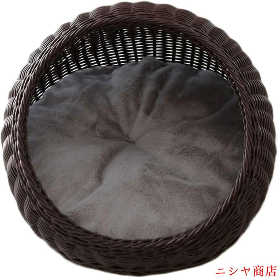 猫 猫用 ドーム おしゃれ ラタン ベッド L ベット かご 室内 ねこ ネコ ベージュ ドームベッド おしゃれベッド ラタンベッド ペットベッド キャットハウス キュ_1