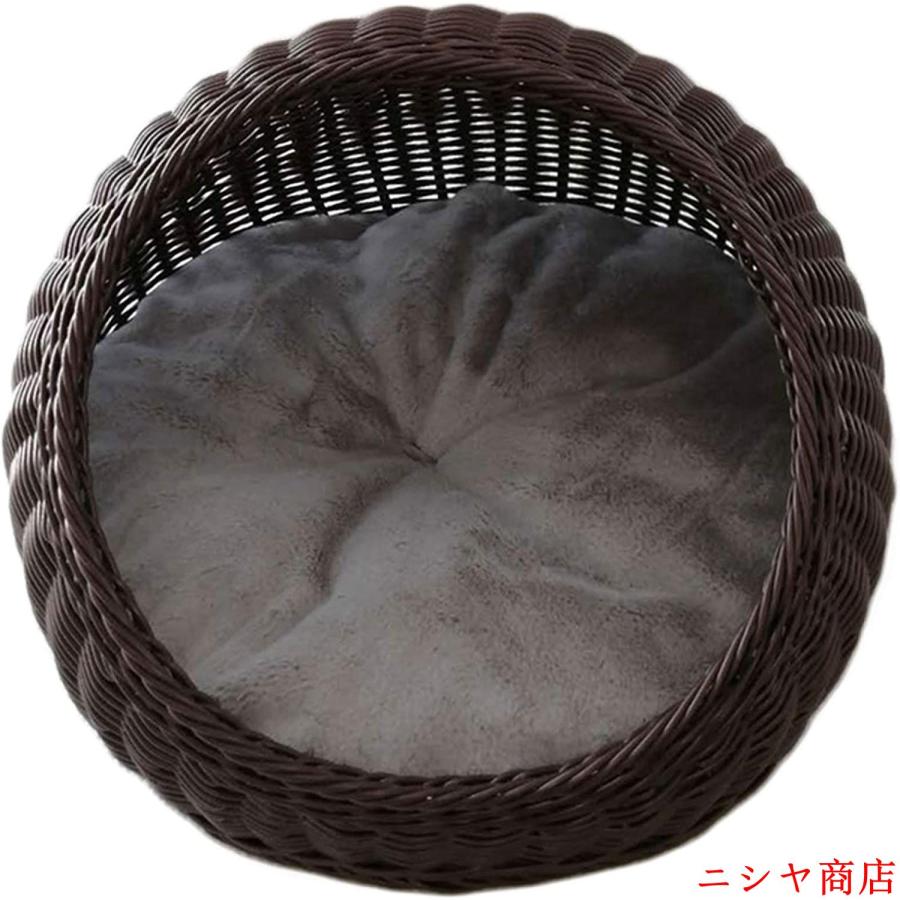 猫 猫用 ドーム おしゃれ ラタン ベッド L ベット かご 室内 ねこ ネコ ベージュ ドームベッド おしゃれベッド ラタンベッド ペットベッド キャットハウス キュ_2
