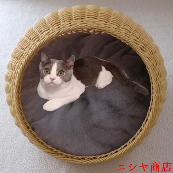 猫 猫用 ドーム おしゃれ ラタン ベッド L ベット かご 室内 ねこ ネコ ベージュ ドームベッド おしゃれベッド ラタンベッド ペットベッド キャットハウス キュ_4