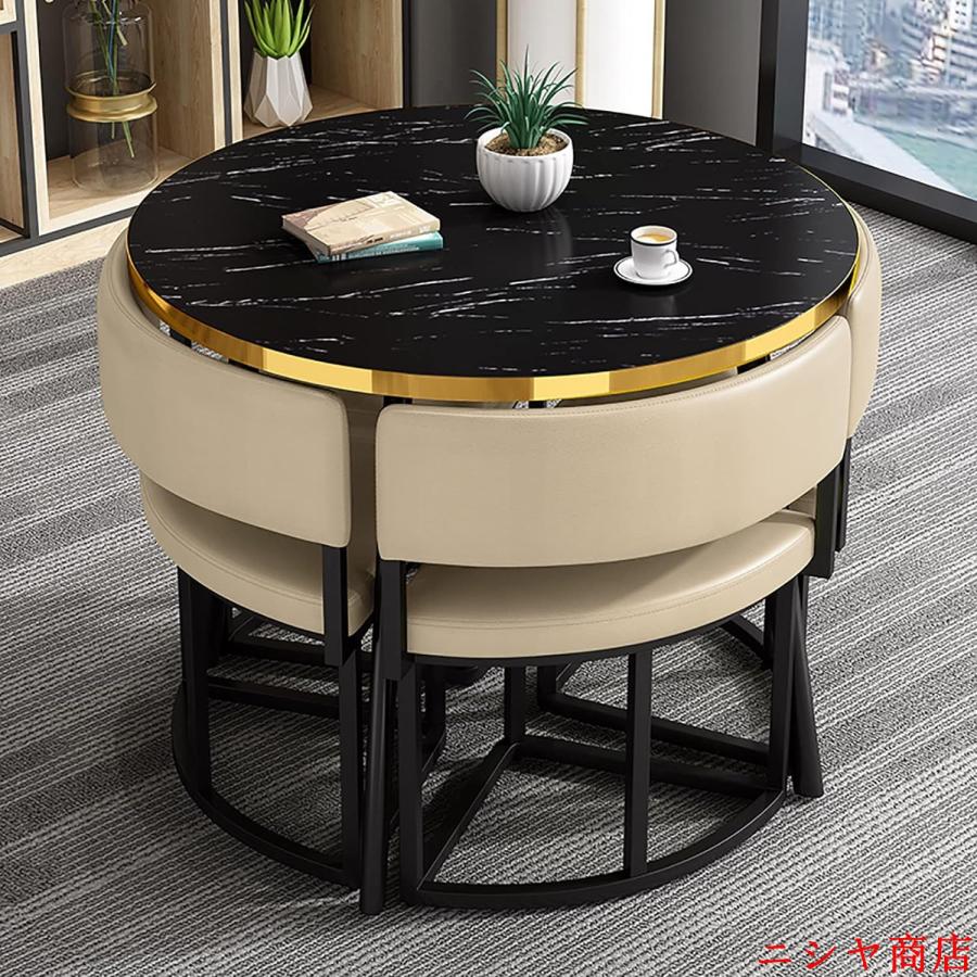 丸テーブルセット4人用 ダイニングセット 食卓セット ダイニングルームとキッチン用 モダンデザインテーブルと椅子セットホームキッチン 4人掛けカフェテーブルの画像