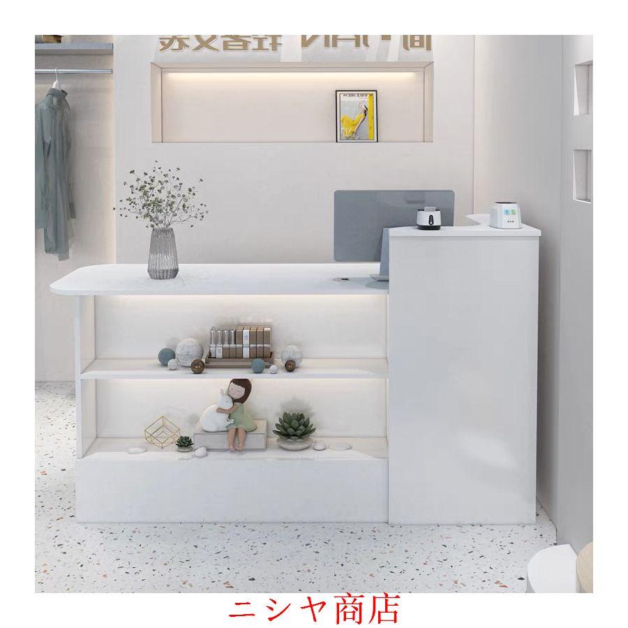 レジ カウンター 受付カウンターレジカウンター ショーケース付き カウンターテーブル おしゃれ オフィス受付台 北欧風 サイドキャビネット付き_13