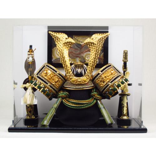 五月人形 兜飾り 間口32×奥行23×高さ25cm YN11780GKC 8号中鍬緑兜