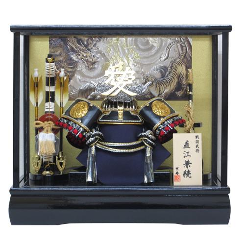 直江兼続上杉謙信五月人形兜飾りガラスケース入