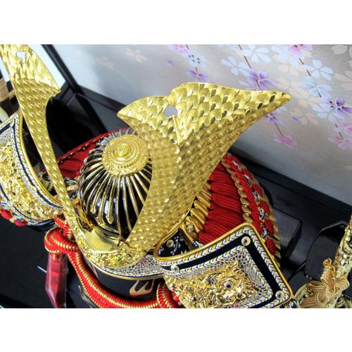 京寿 五月人形 兜飾り ケース入り 木製弓太刀付 間口43×奥行30×高さ41cm 12号中鍬角総金具兜ケース飾り YN50357GKC しだれ桜