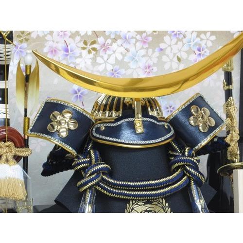 毛氈 写真立てオルゴール付 伊達兜ケース飾りYN30341GKC 五月人形ケース（木製弓太刀）伊達正宗 kabuto-49の画像