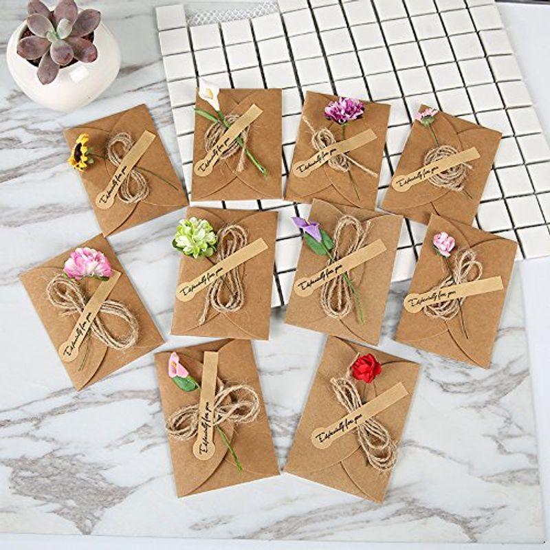 卸の店 Jhミニ メッセージカード グリーティングカード バースデーカード 誕生日カード 封筒付 お得な10枚セットお花付き クラフト製 お気に入り