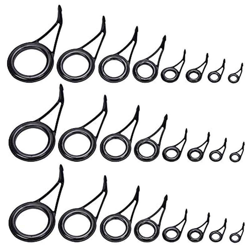 Rumenjiang 24点セット 8種類のサイズ セット セラミック ロッドガイド 交換 修理 片足ガイド 釣り竿ガイド 釣竿 高炭素鋼 ネット限定 釣竿