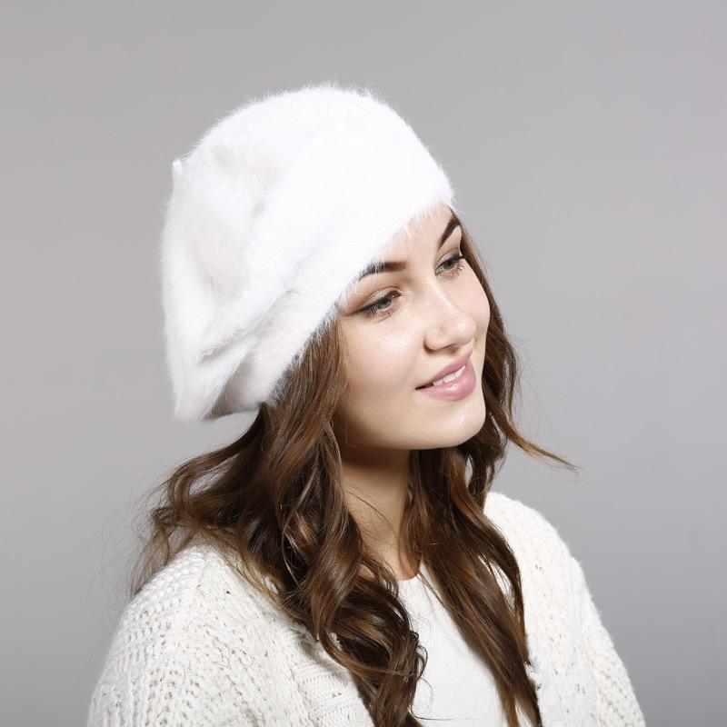 【T-ポイント5倍】 女性の冬の帽子,模造ウサギの髪,新しい冬のウールの帽子,厚くて暖かいニットの帽子,女性の帽子 ベレー帽