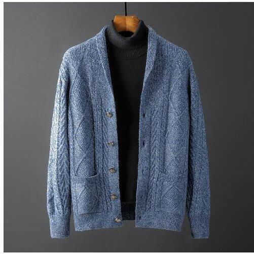 ニットカーディガン メンズ 新作 秋冬 ウール ニット ショールカラー ニットセーター 長袖 トップス ウィング スリム インス お得セット