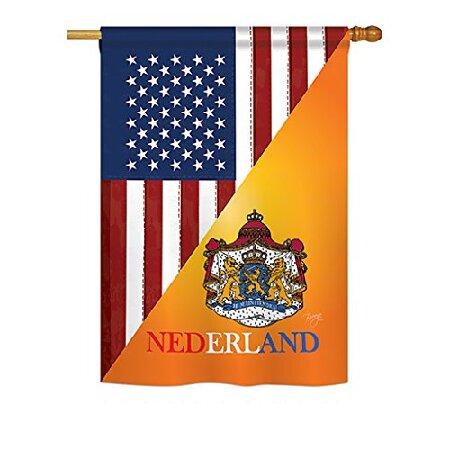 Breeze Decor - US Dutch Friendship Flags of The World - Everyday Impressions Decorative Vertical House Flag 28" x 40" Printed in USA並行輸入品