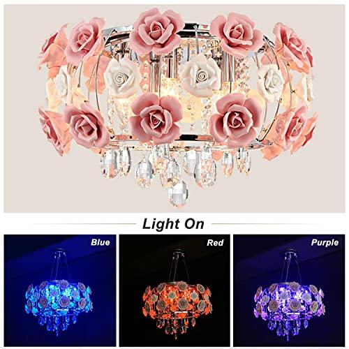 新品純正品 シーリングライト おしゃれ 天井照明 LUOLAX Romantic Ceramic Rose Flower シャンデリア Modern クリスタル Pendant Lamp Flush Mount Hanging Fixture for Gir