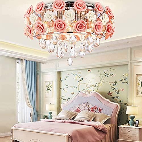 新品純正品 シーリングライト おしゃれ 天井照明 LUOLAX Romantic Ceramic Rose Flower シャンデリア Modern クリスタル Pendant Lamp Flush Mount Hanging Fixture for Gir