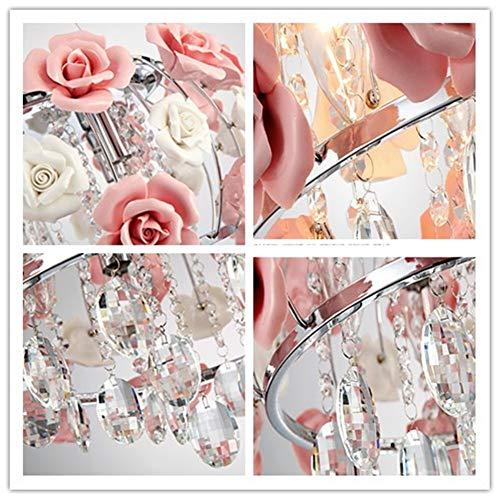 新品純正品 シーリングライト おしゃれ 天井照明 LUOLAX Romantic Ceramic Rose Flower シャンデリア Modern クリスタル Pendant Lamp Flush Mount Hanging Fixture for Gir