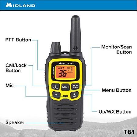 Midland　T61VP3　36　Two-Way　Mile　Channel　10)　Radio　(Pack　of　to　FRS　Range　Black　Talkie　Up　Walkie　32　Yellow