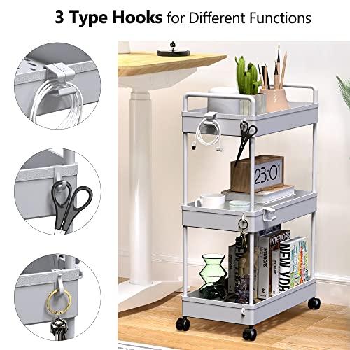 SOLEJAZZ Rolling Storage Cart, 3 Tier Utility Cart Mobile Slide Out Organizer, Bathroom Standing Rack Shelving Unit Organizer for Kitchen, Bathroom, L｜yunyu-worldtrade｜04