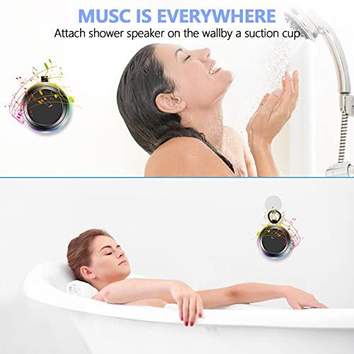 楽天最安値に挑戦 Leaunxudx Bluetooth Shower Speaker with Light Show，Built-in Microphone and Shower Radio， Waterproof Bluetooth Speaker for Bathroom，Travel，Running，Moun