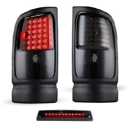 vvavv LEDテールライト 3個 ＆ 3番目のサードブレーキライト 1994-2001 Dodge Ram 1500/2500/3500 アクセサリー ブラック ハウジング スモークレンズ ピックアッ