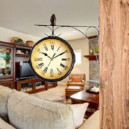 Bobuluo 8 inch Wrought Iron Antique-Look Brown Round Wall Hanging Double Sided Two Faces Retro Station Clock Chandelier Wall Hanging Clock Wall Side M｜yunyu-worldtrade｜04