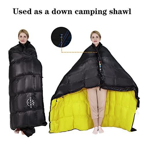 OMVMO 0 20 Degrees F Camping 寝袋 for Adults,4 Season Rectangle Down Fiber 寝袋 for Camping Hiking,Used as Blanket Quilt or Cloak (Bla｜yunyu-worldtrade｜04