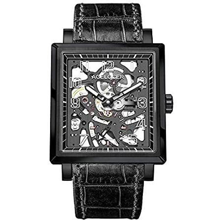 Agelocer Men's Double-Sided Hollow Black Steel Dual Time with Luminous Anal並行輸入品 その他テニスバッグ