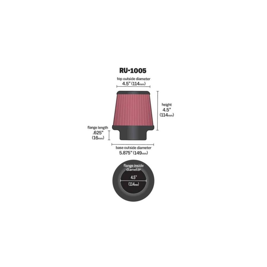 K&N ユニバーサル エアクリーナー（エアフィルター） RU-1005 (品番 RF