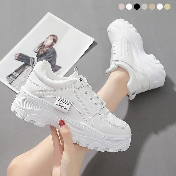 厚底スニーカー レディース スポーツシューズ 靴 スポーツ 厚底シューズ 滑り止め 防水 美脚 脚長効果 S＆L 歩きやすい 通気 シンプル 韓国風 フラット 学生