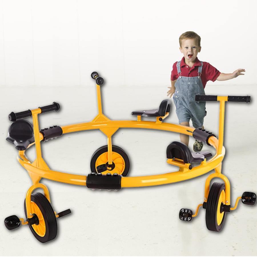 キッズ3人乗り三輪車 2〜8歳用、360°回転幼児用円形三輪車、就学 キッズ3人乗り三輪車 2〜8歳用、360°回転幼児用円形三輪車、就学