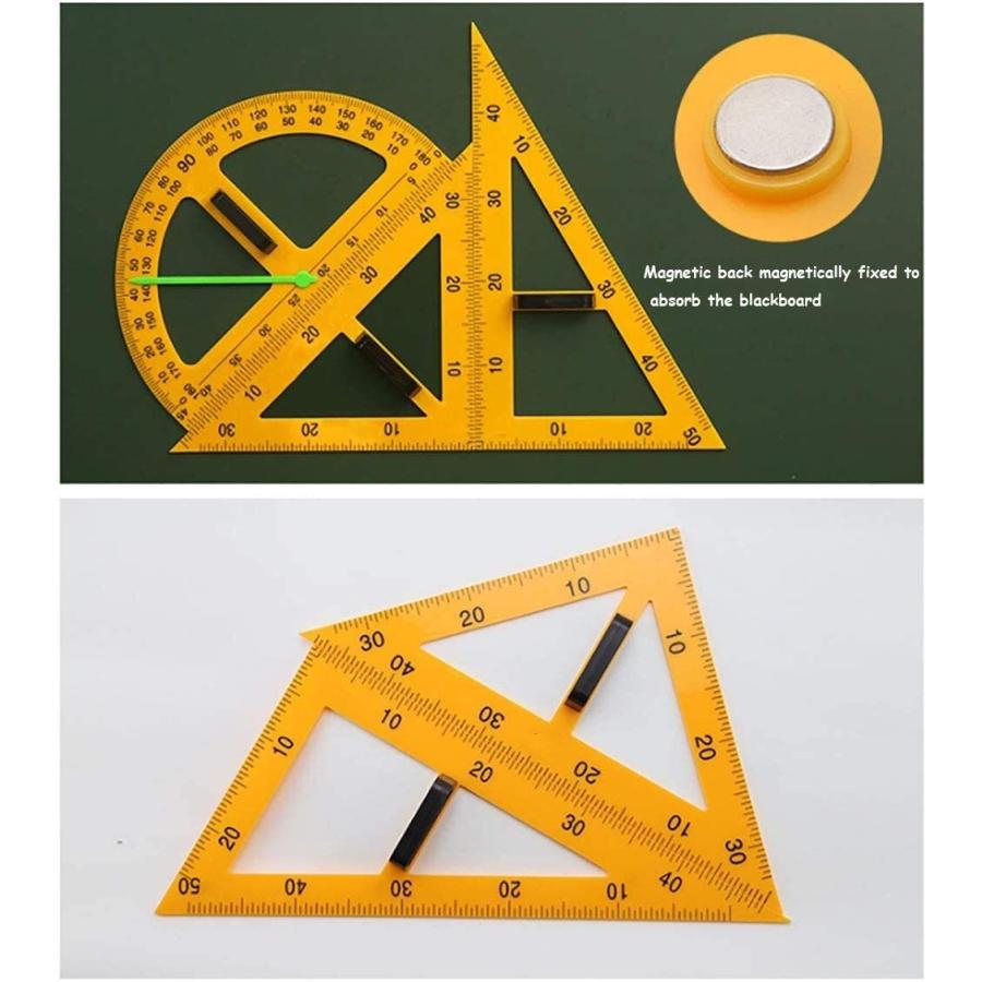 教育定規セット、トライアングルコンパス分度器測定定規数学ジオメトリツール、変形しにくく強力マグネット、と黒板のための教育ツール（5PACKS