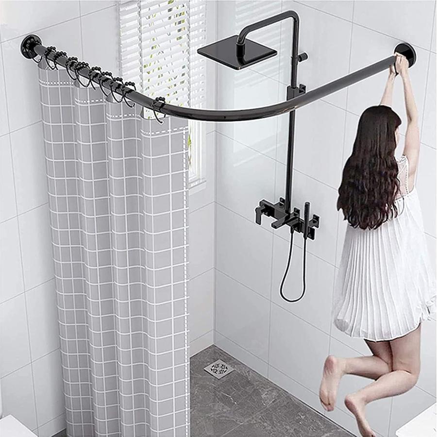 シャワーカーテンロッド Shower Curtain Rod L字型 拡張可能なシャワーカーテンロッド 湾曲ドリルシャワーカーテンレール