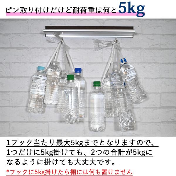 壁掛けラインウォールシェルフ フック付 40cm【壁/壁掛け/棚/石膏ボード用ピン付き/壁をあまり傷つけない/穴が目立たない/賃貸/ d