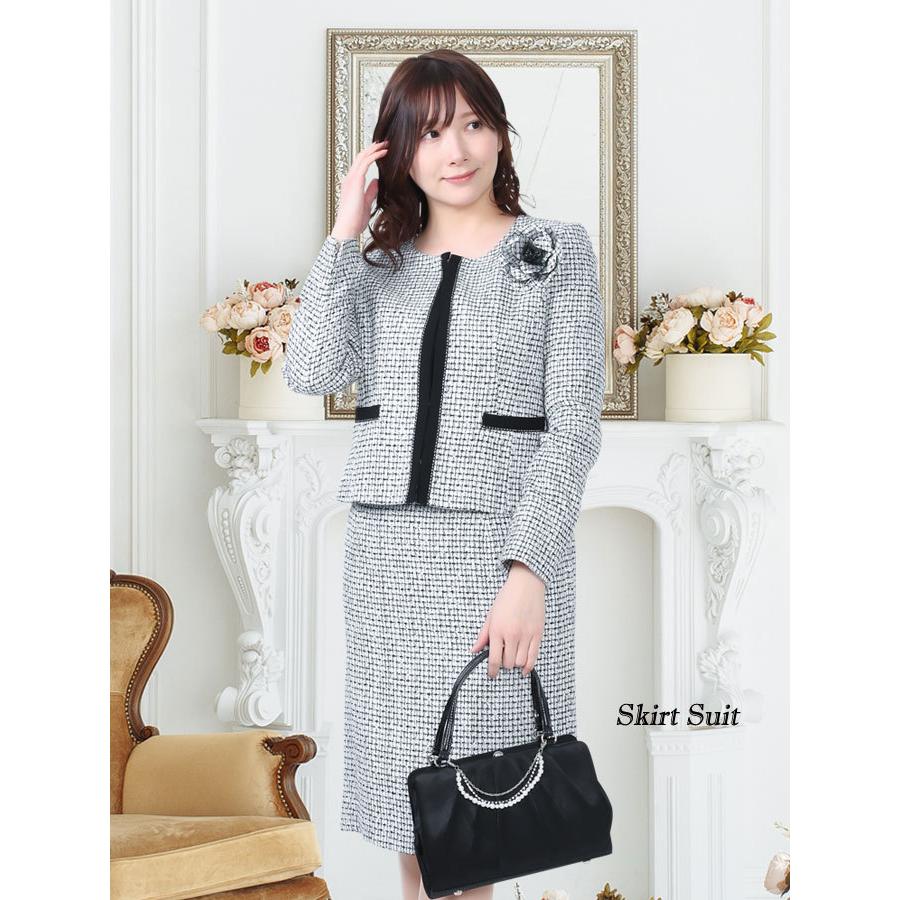 卒業式 スーツ 母 ゆったりめサイズ セレモニースーツ4点セット コサージュ付 9号 13号 11号 入学式 母親 15号 ファンシーツイード ワンピース 通販 激安 高品質