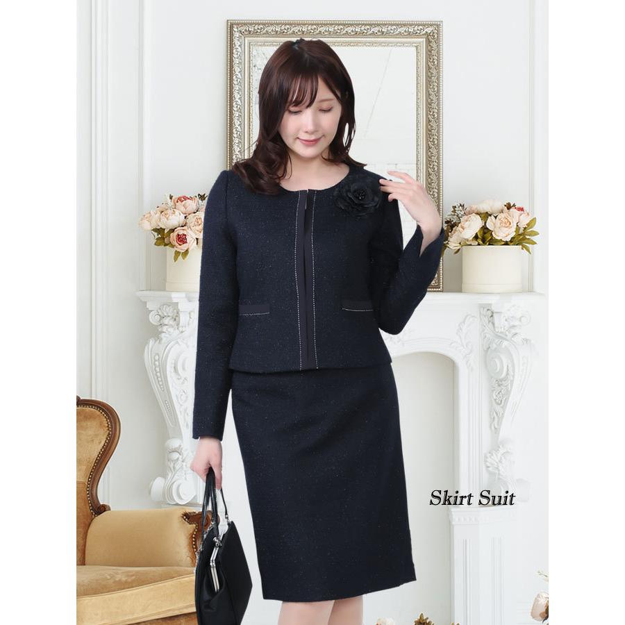 卒業式 スーツ 母 ゆったりめサイズ セレモニースーツ4点セット コサージュ付 9号 13号 11号 入学式 母親 15号 ファンシーツイード ワンピース 通販 激安 高品質