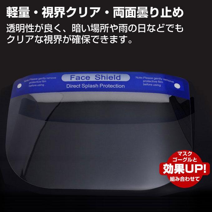 フェイスシールド 在庫あり 30枚 CE認証 高品質 送料無料 軽量 くもり止め加工 メガネ併用可能 マスク併用可能 組立不要 完成品 水洗い 繰り返し使える 飛沫対策｜yuria｜03