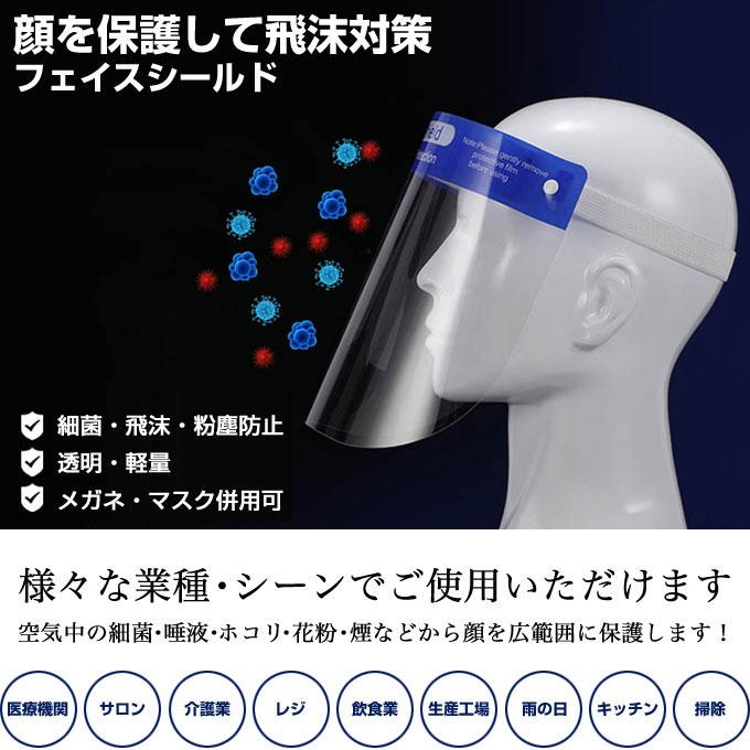 フェイスシールド 在庫あり 50枚 CE認証 高品質 送料無料 軽量 くもり止め加工 メガネ併用可能 マスク併用可能 組立不要 完成品 水洗い 繰り返し使える 飛沫対策 |  | 01