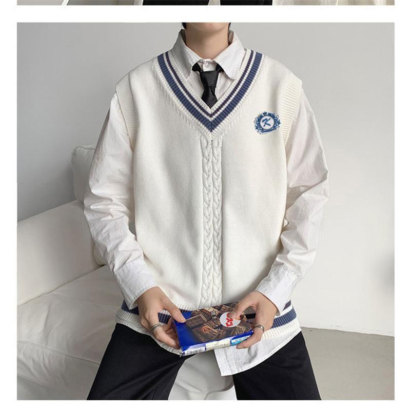 制服 Vネック ニットベスト 学生 男女兼用 スクールベストJK ライン入り ニットベスト無地 セーター 高校 中学 オールシーズン ホワイト 年間使いやすい｜yurijiwei2021｜04