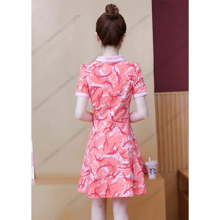 税込 ポロワンピース ゴルフワンピース 半袖 レディース チュニック テニスドレス ポロシャツ 女性用 スポーツウェア ロングt 通気吸汗 迷彩柄 夏 Aライン Acu Education