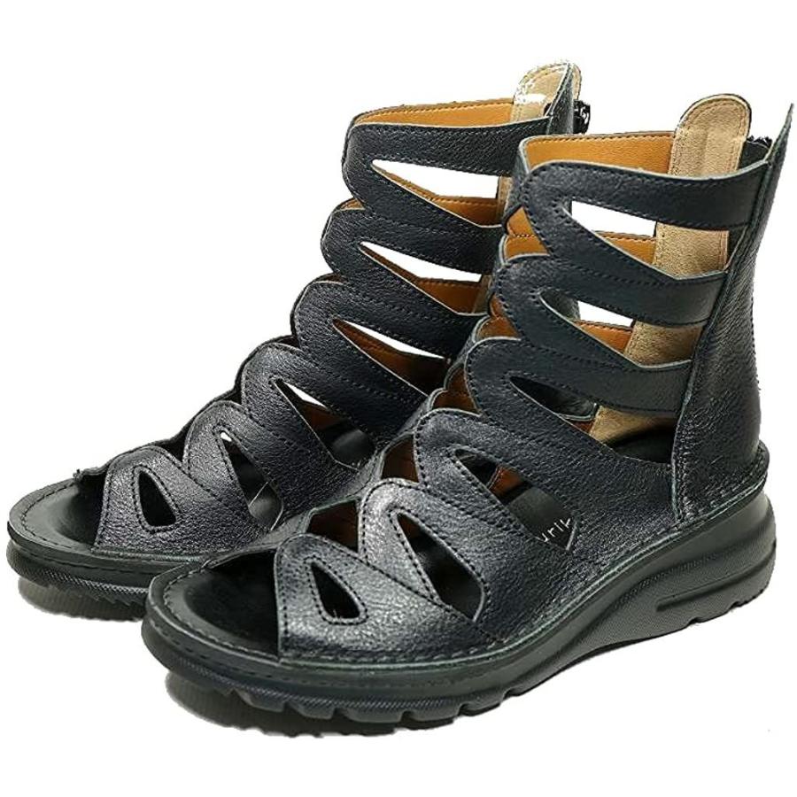 ブーツサンダル サマーブーツ 本革 両ファスナー40代 結婚式 通勤 母の日 Yuriko 疲れない パンチング Matsumoto送料無料 外反母趾 歩きやすい 50代 ぺたんこ 痛くない オフィス 日本製 仕事 黒 レディース 夏 旅行