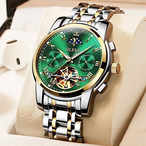 交換無料！ Watch Skeleton Watches Automatic Men Watch OLEVS Green Watc