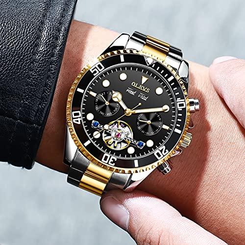 OLEVS Mens Watches Automatic Unidirectional Rotating Bezel Black