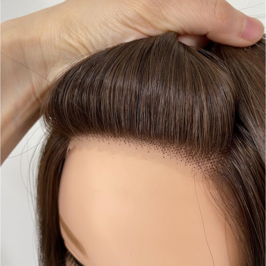 レース生え際　ベージュブラウン　30〜33cm 百合子ウィッグ　人毛　ウイッグ　レミー　カツラ　前髪なし　百合子レミー 