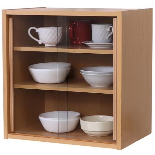<最終価格>食器棚　ナチュラル　ガラス Amazon｜不二貿易 食器棚 キッチン収納 幅43×奥行29×高さ44cm ホワイト