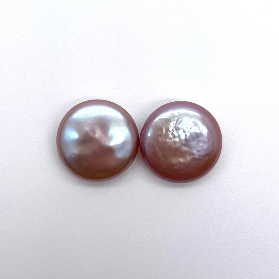 バロックコイン 淡水パール ペア 2粒 無穴 穴無し ナチュラル パープル  