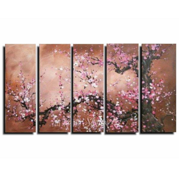 モダン アートパネル 和モダン インテリア アート おしゃれ 絵画 手書き 風景画 壁掛け 油絵 日本画 ５パネルセット 梅桜 ｘｌサイズ 1023xl 油彩画shop Art 通販 Yahoo ショッピング