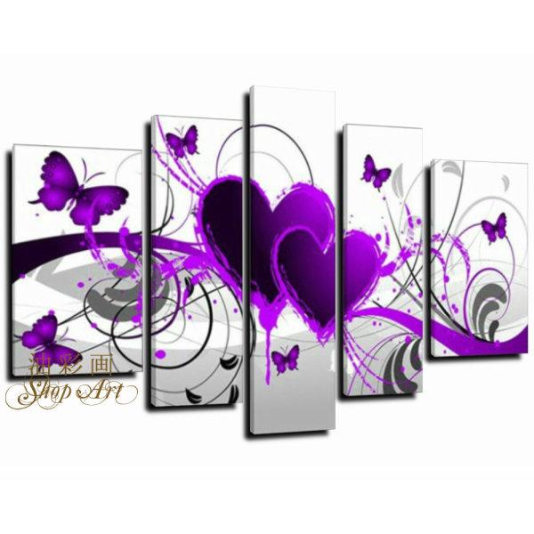 もらって嬉しい出産祝い 洋画 ５パネルセット ハートとバタフライ パープル アートパネル 壁掛け インテリア 絵画 高級感 Applefaces Co