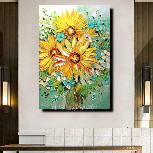 アートパネル インテリア モダン 絵画 壁掛け ひまわり 花 手書きの油彩画 デコボコ質感 立体的 ハンドペイント １パネル 選べるデザイン サイズ 人気 向日葵_17
