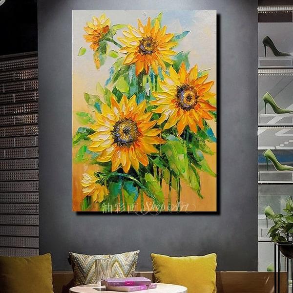 アートパネル インテリア モダン 絵画 壁掛け ひまわり 花 手書きの油彩画 デコボコ質感 立体的 ハンドペイント １パネル 選べるデザイン サイズ 人気 向日葵_19