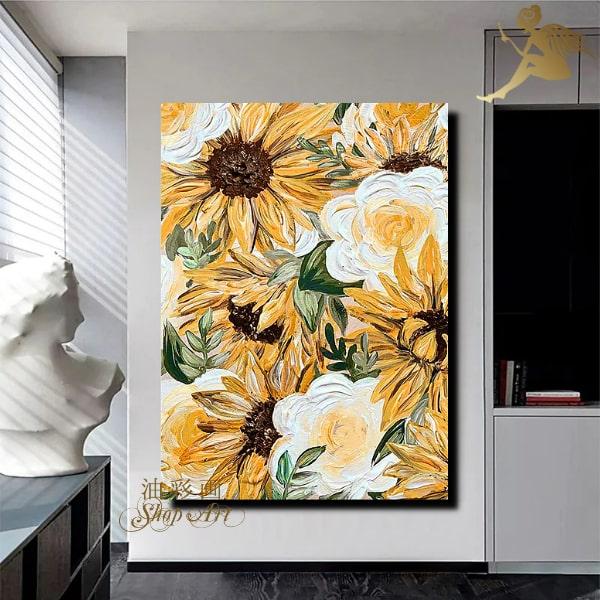 アートパネル インテリア モダン 絵画 壁掛け ひまわり 花 手書きの油彩画 デコボコ質感 立体的 ハンドペイント １パネル 選べるデザイン サイズ 人気 向日葵_23